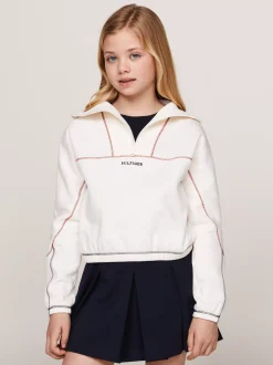 Bluzy Dresowe I Z Kapturem*Tommy Hilfiger Luźna Bluza Z Zamkiem Do Połowy Długości ANCIENT WHITE