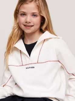 Bluzy Dresowe I Z Kapturem*Tommy Hilfiger Luźna Bluza Z Zamkiem Do Połowy Długości ANCIENT WHITE