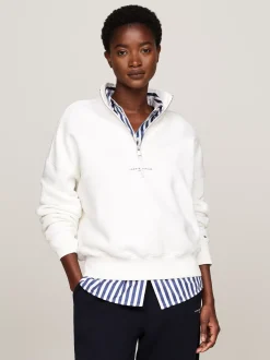 Bluzy Dresowe & Z Kapturem*Tommy Hilfiger Luźna Bluza Z Zamkiem Do Połowy Długości ECRU