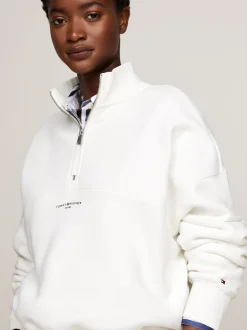 Bluzy Dresowe & Z Kapturem*Tommy Hilfiger Luźna Bluza Z Zamkiem Do Połowy Długości ECRU