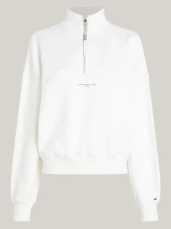 Bluzy Dresowe & Z Kapturem*Tommy Hilfiger Luźna Bluza Z Zamkiem Do Połowy Długości ECRU