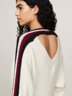 Sukienki*Tommy Hilfiger Luźna Dzianinowa Sukienka Midi Z Emblematem IVORY