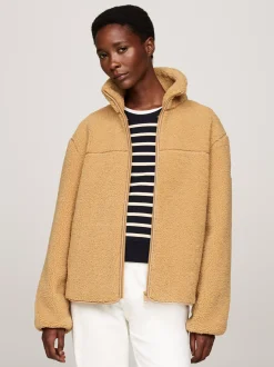 Kurtki & Płaszcze*Tommy Hilfiger Luźna Futerkowa Kurtka Z Zapięciem Na Zamek CLASSIC KHAKI