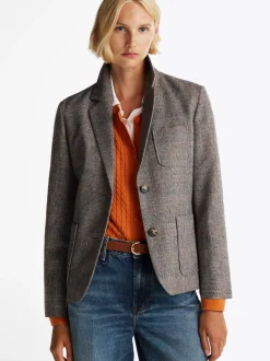 Marynarki*Tommy Hilfiger Luźna Jednorzędowa Marynarka W Kratę GREY BROWN CHECK