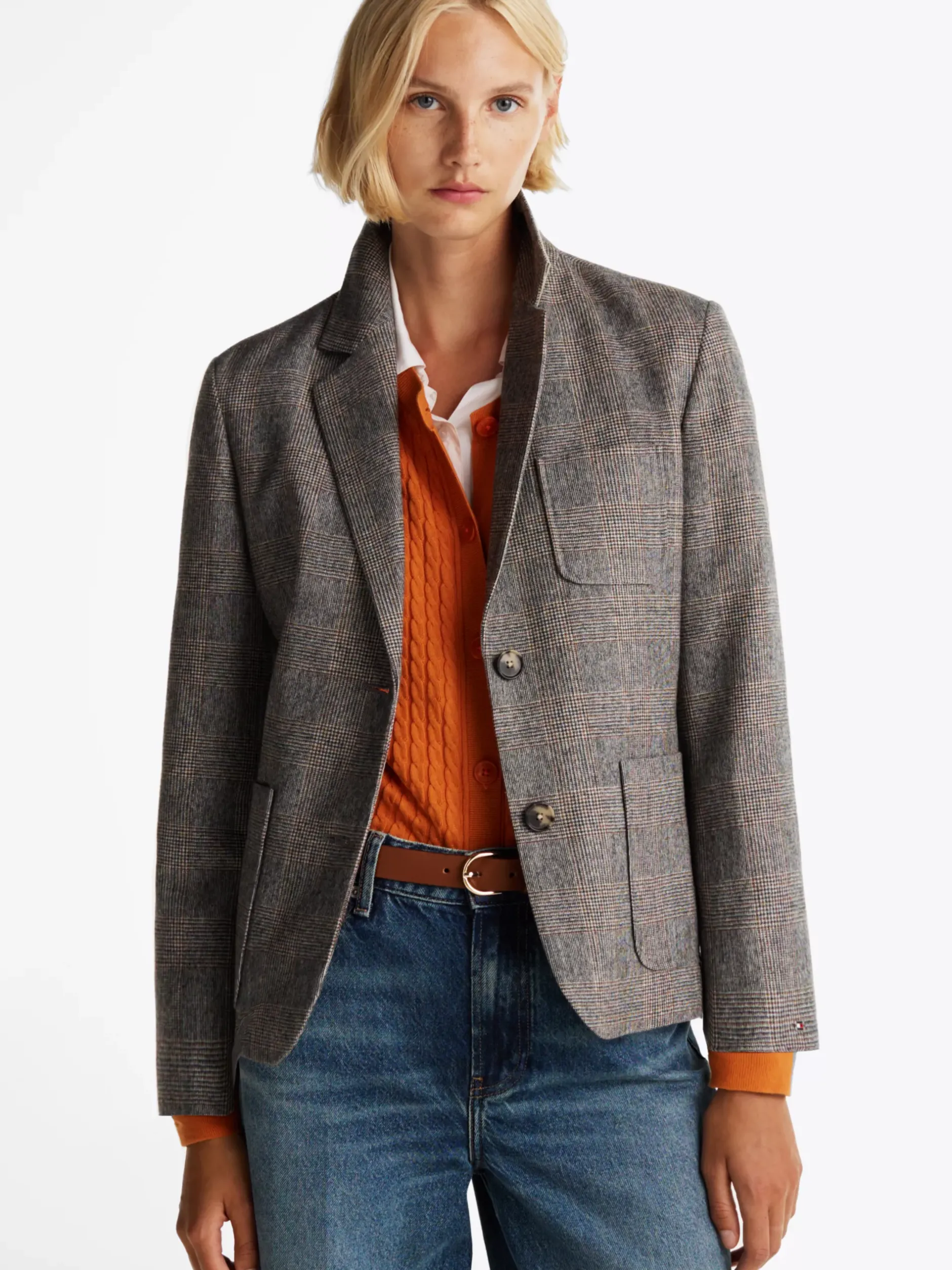 Marynarki*Tommy Hilfiger Luźna Jednorzędowa Marynarka W Kratę GREY BROWN CHECK
