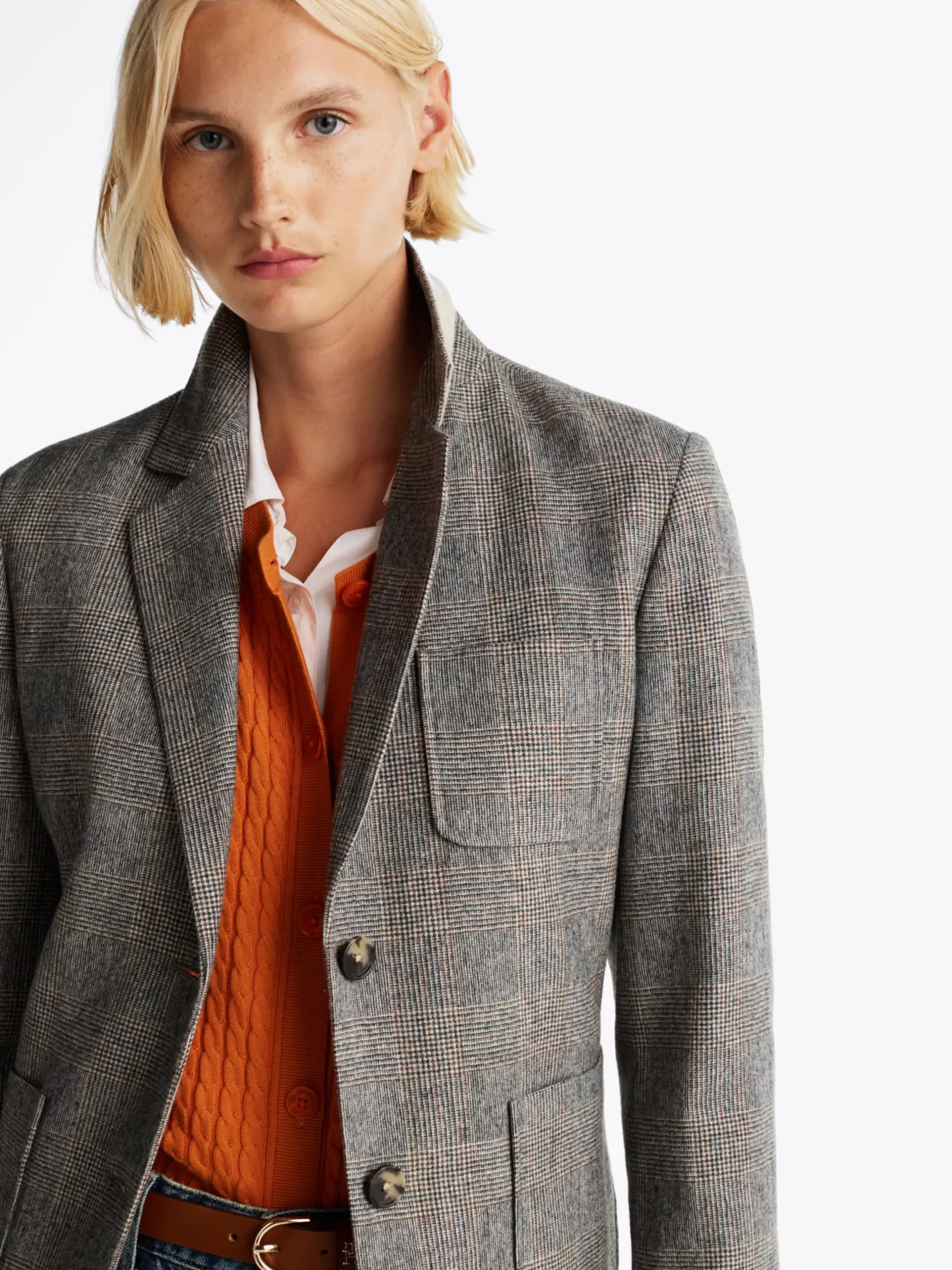 Marynarki*Tommy Hilfiger Luźna Jednorzędowa Marynarka W Kratę GREY BROWN CHECK
