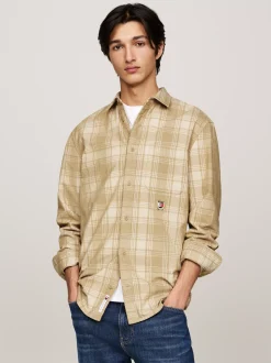 Koszule*Tommy Hilfiger Luźna Koszula W Kratę GENTLE GOLD