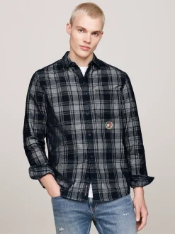 Koszule*Tommy Hilfiger Luźna Koszula W Kratę DARK NIGHT NAVY