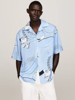 Koszule*Tommy Hilfiger Luźna Koszula Z Krótkim Rękawem I Emblematem VESSEL BLUE