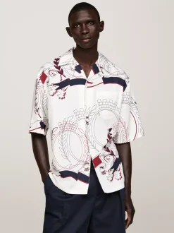 Koszule*Tommy Hilfiger Luźna Koszula Z Krótkim Rękawem I Emblematem IVORY