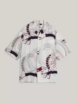 Koszule*Tommy Hilfiger Luźna Koszula Z Krótkim Rękawem I Emblematem IVORY