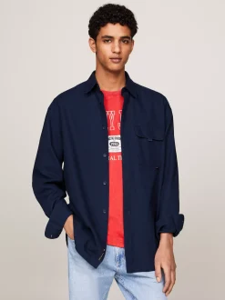 Koszule*Tommy Hilfiger Luźna Koszula Z Logo W Stylu Varsity Z Tyłu DARK NIGHT NAVY