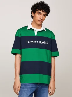 Koszulki Polo*Tommy Hilfiger Luźna Koszulka Polo W Paski Rugby GREEN MALACHITE