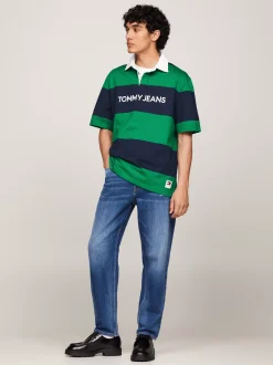 Koszulki Polo*Tommy Hilfiger Luźna Koszulka Polo W Paski Rugby GREEN MALACHITE