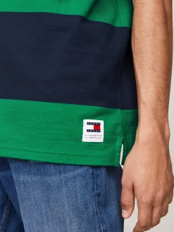 Koszulki Polo*Tommy Hilfiger Luźna Koszulka Polo W Paski Rugby GREEN MALACHITE