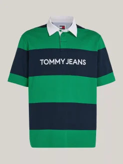 Koszulki Polo*Tommy Hilfiger Luźna Koszulka Polo W Paski Rugby GREEN MALACHITE
