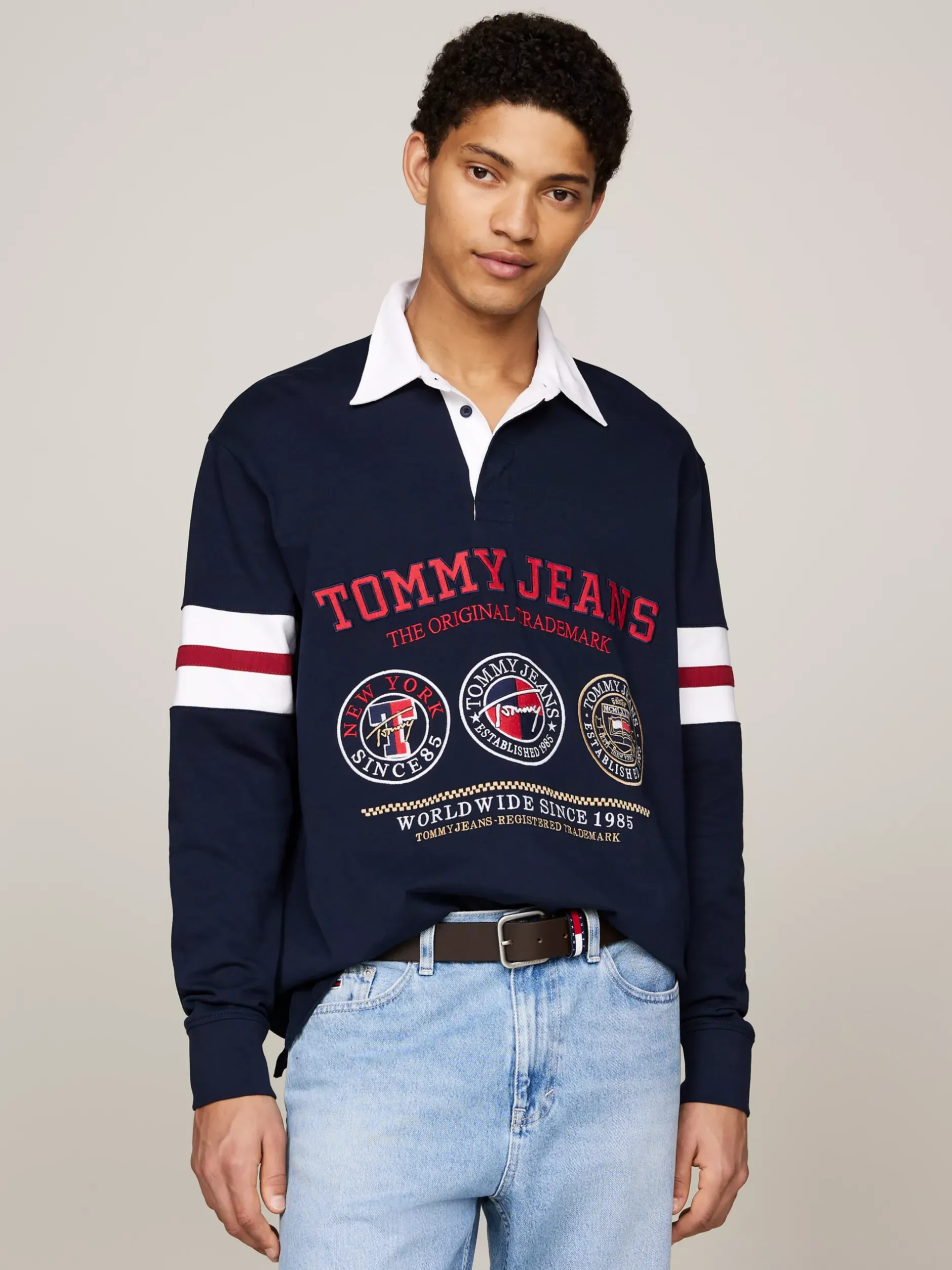 Koszulki Polo*Tommy Hilfiger Luźna Koszulka Polo W Stylu Varsity DARK NIGHT NAVY