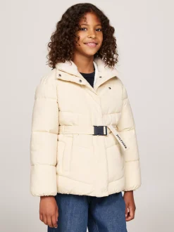Kurtki I Płaszcze*Tommy Hilfiger Luźna Kurtka Ocieplana Z Paskiem COUNTRY IVORY