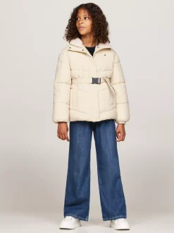 Kurtki I Płaszcze*Tommy Hilfiger Luźna Kurtka Ocieplana Z Paskiem COUNTRY IVORY