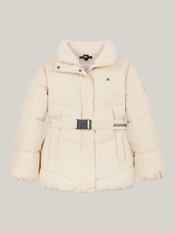 Kurtki I Płaszcze*Tommy Hilfiger Luźna Kurtka Ocieplana Z Paskiem COUNTRY IVORY