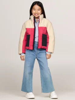 Kurtki I Płaszcze*Tommy Hilfiger Luźna Kurtka Puchowa O Mieszanej Teksturze DEEP ROUGE / WHITE COLORBLOCK
