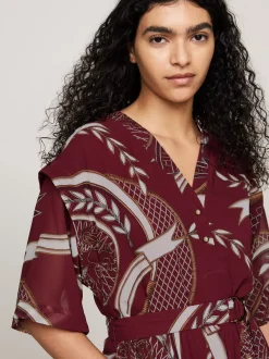 Sukienki*Tommy Hilfiger Luźna Plisowana Sukienka Midi Z Emblematem ROUGE