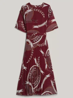 Sukienki*Tommy Hilfiger Luźna Plisowana Sukienka Midi Z Emblematem ROUGE