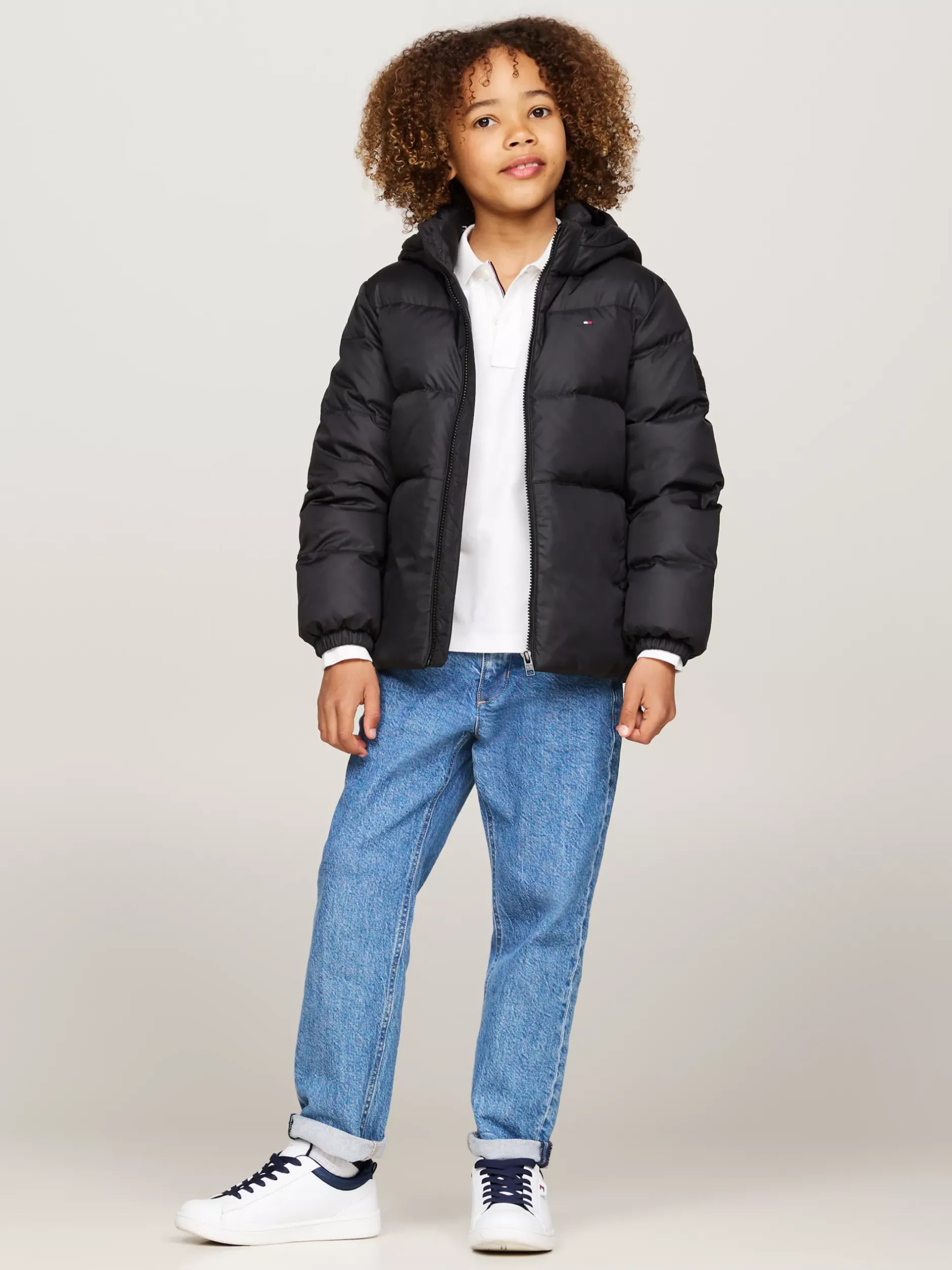 Kurtki*Tommy Hilfiger Luźna Puchowa Kurtka Z Kapturem BLACK