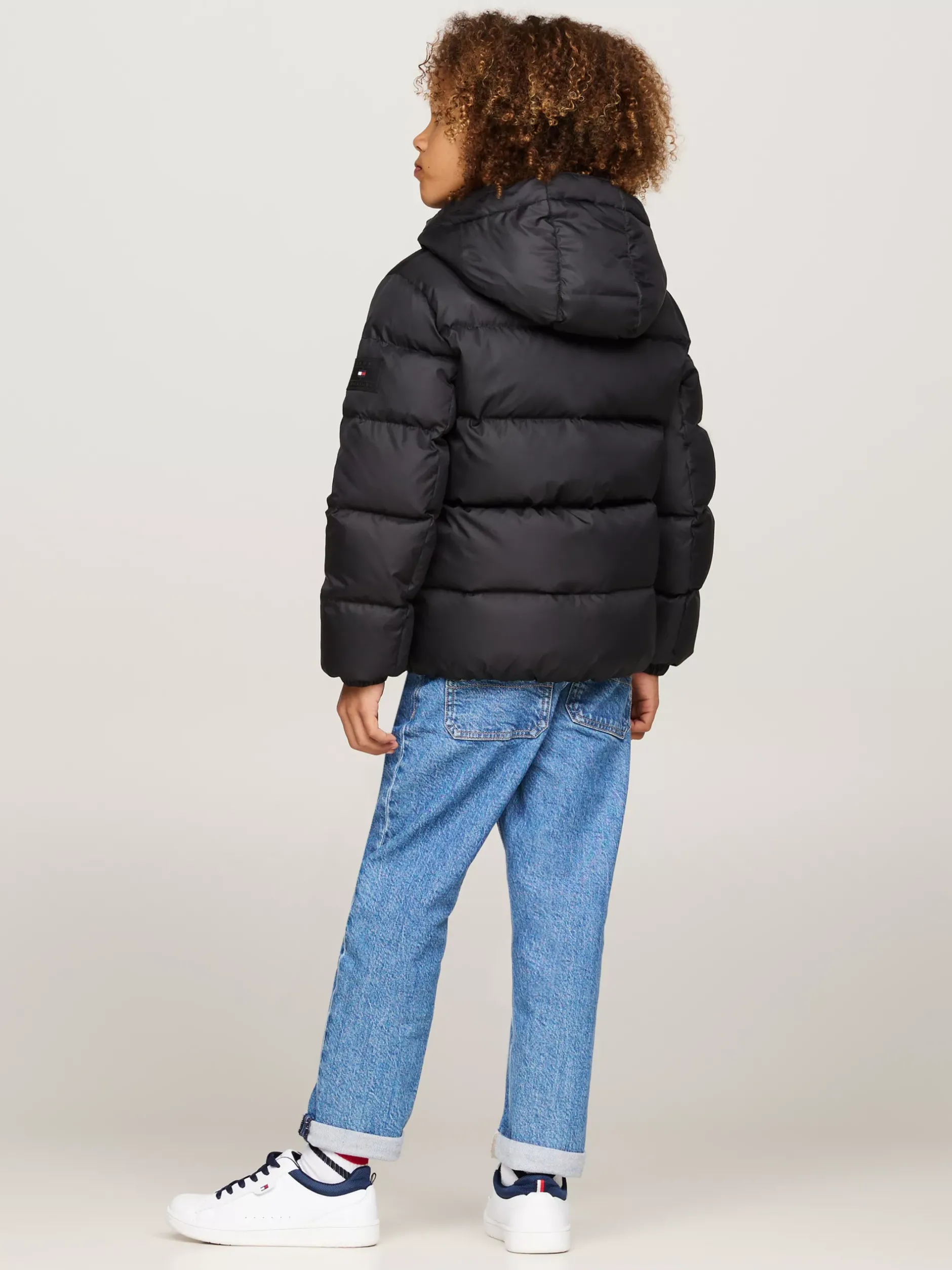 Kurtki*Tommy Hilfiger Luźna Puchowa Kurtka Z Kapturem BLACK