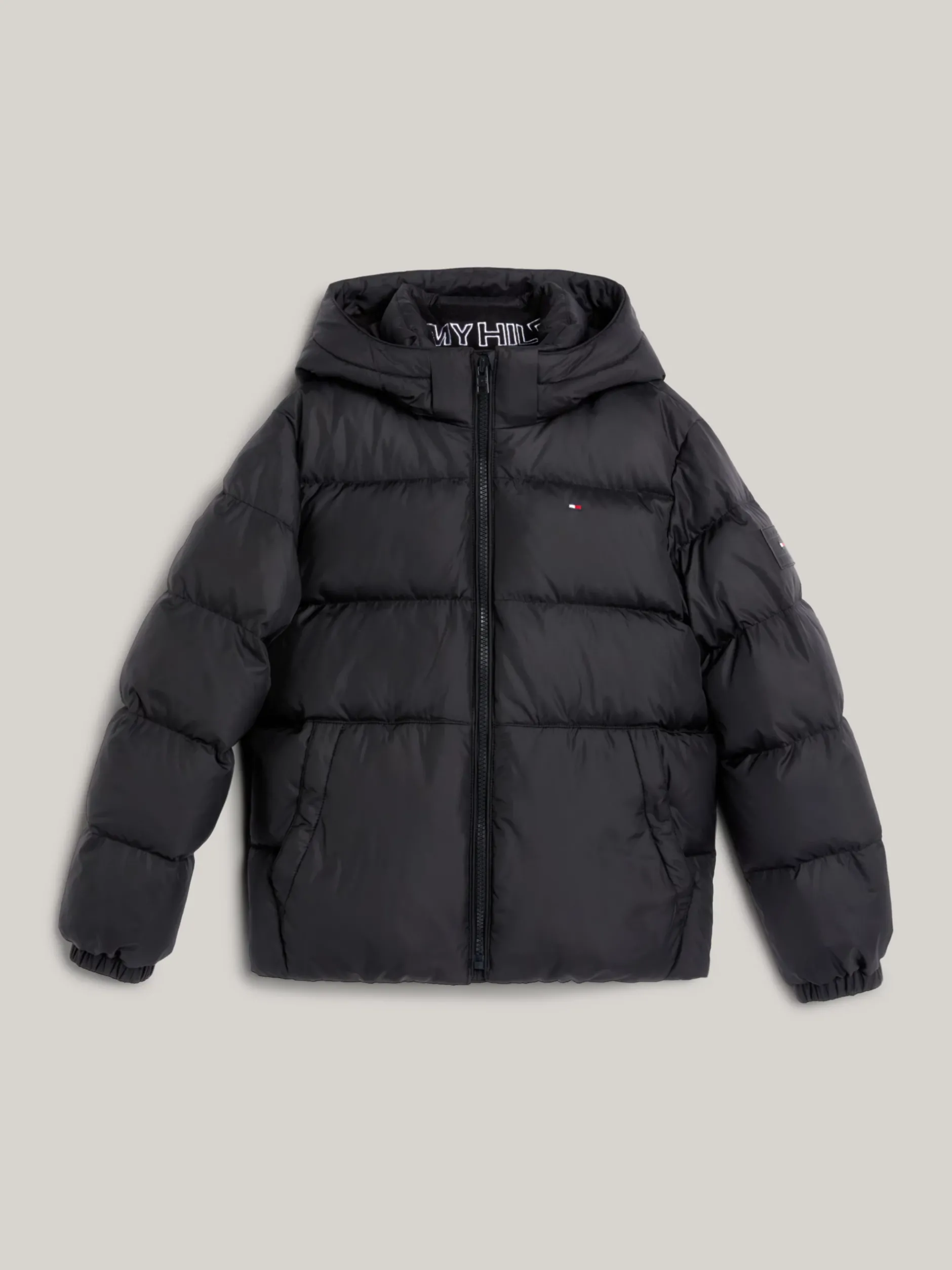 Kurtki*Tommy Hilfiger Luźna Puchowa Kurtka Z Kapturem BLACK