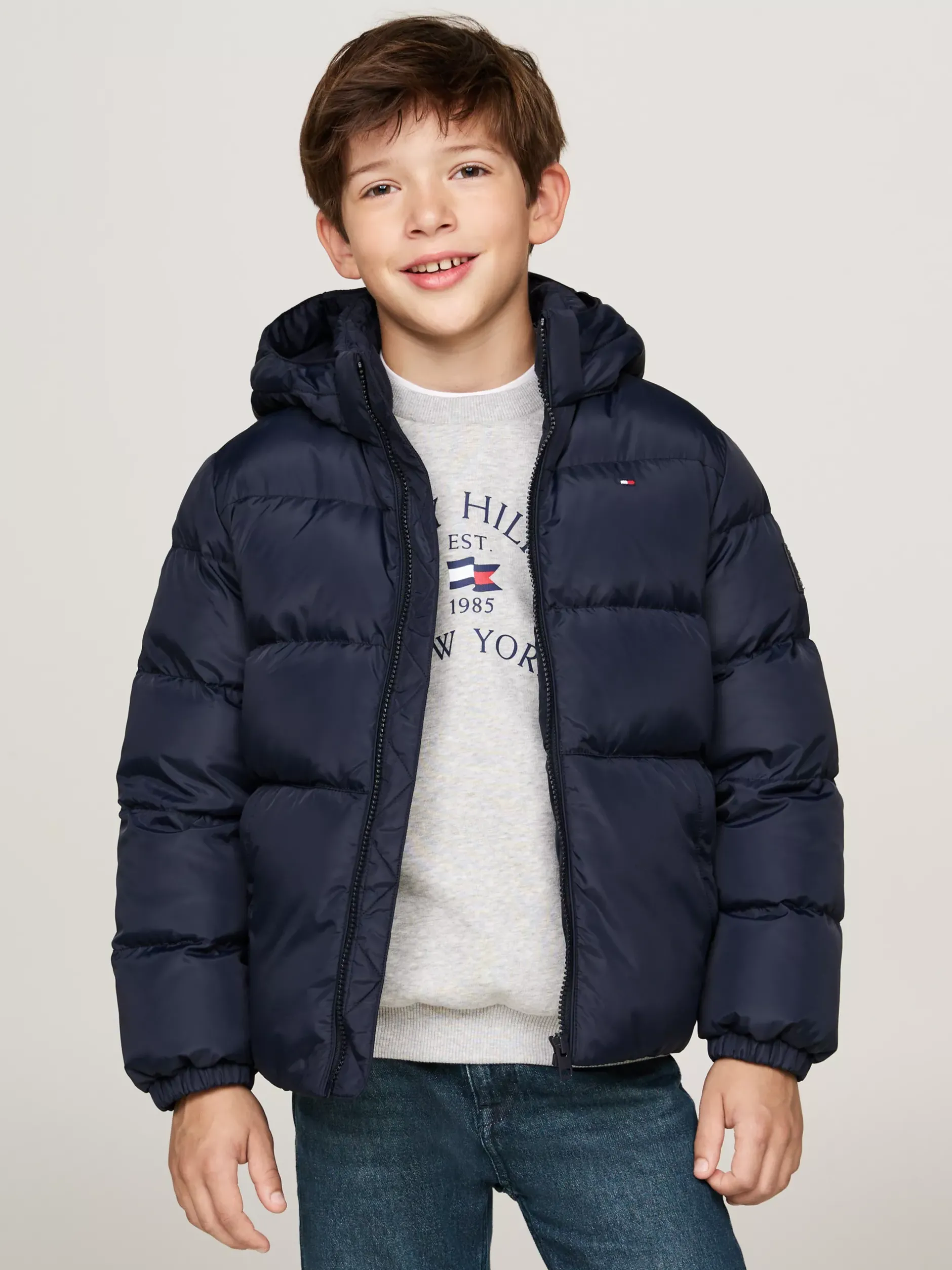 Kurtki*Tommy Hilfiger Luźna Puchowa Kurtka Z Kapturem DESERT SKY