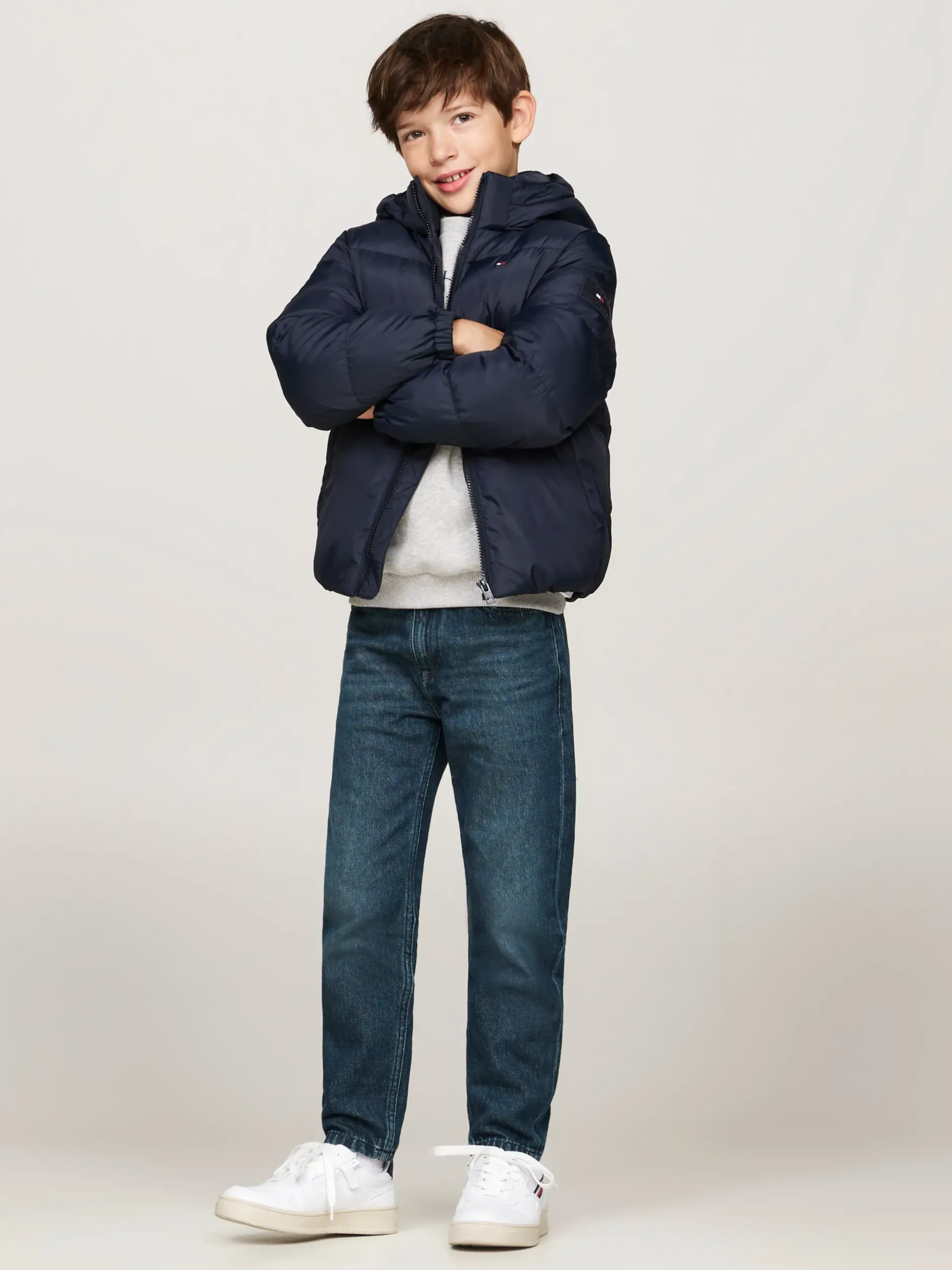 Kurtki*Tommy Hilfiger Luźna Puchowa Kurtka Z Kapturem DESERT SKY