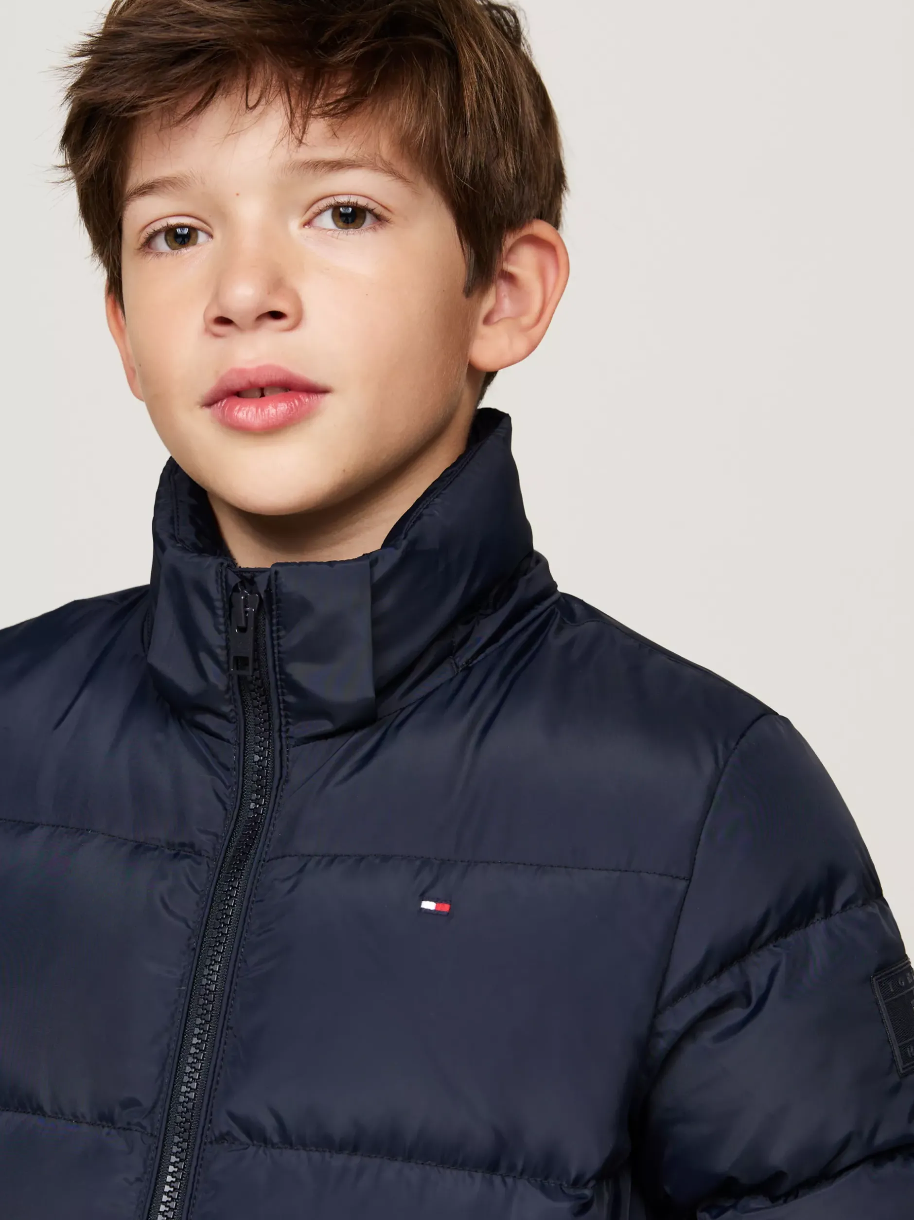 Kurtki*Tommy Hilfiger Luźna Puchowa Kurtka Z Kapturem DESERT SKY