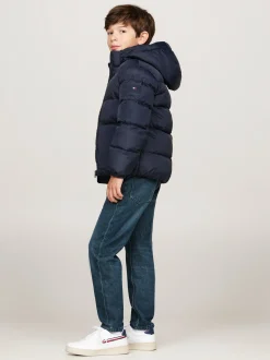 Kurtki*Tommy Hilfiger Luźna Puchowa Kurtka Z Kapturem DESERT SKY