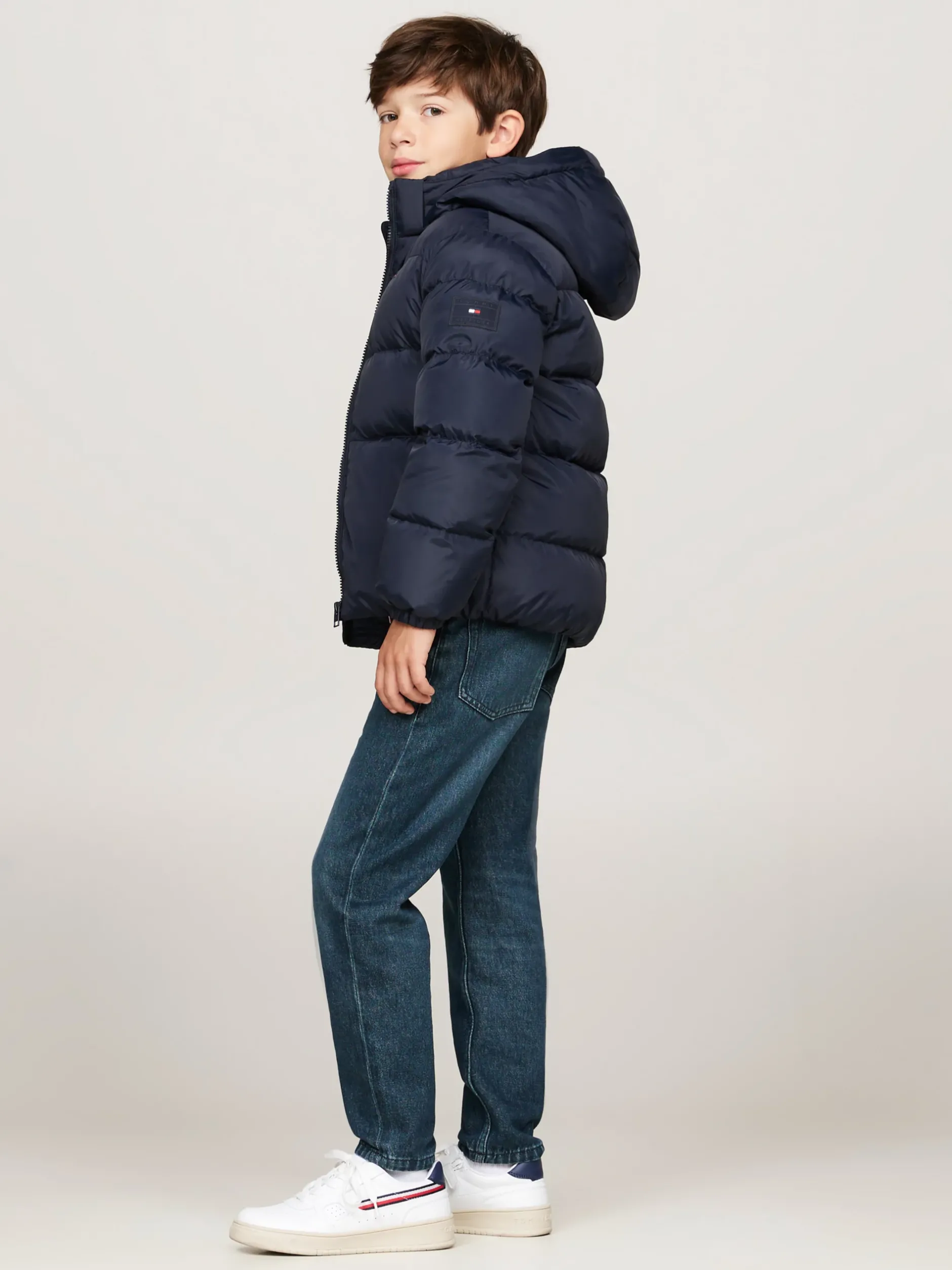 Kurtki*Tommy Hilfiger Luźna Puchowa Kurtka Z Kapturem DESERT SKY