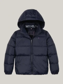 Kurtki*Tommy Hilfiger Luźna Puchowa Kurtka Z Kapturem DESERT SKY