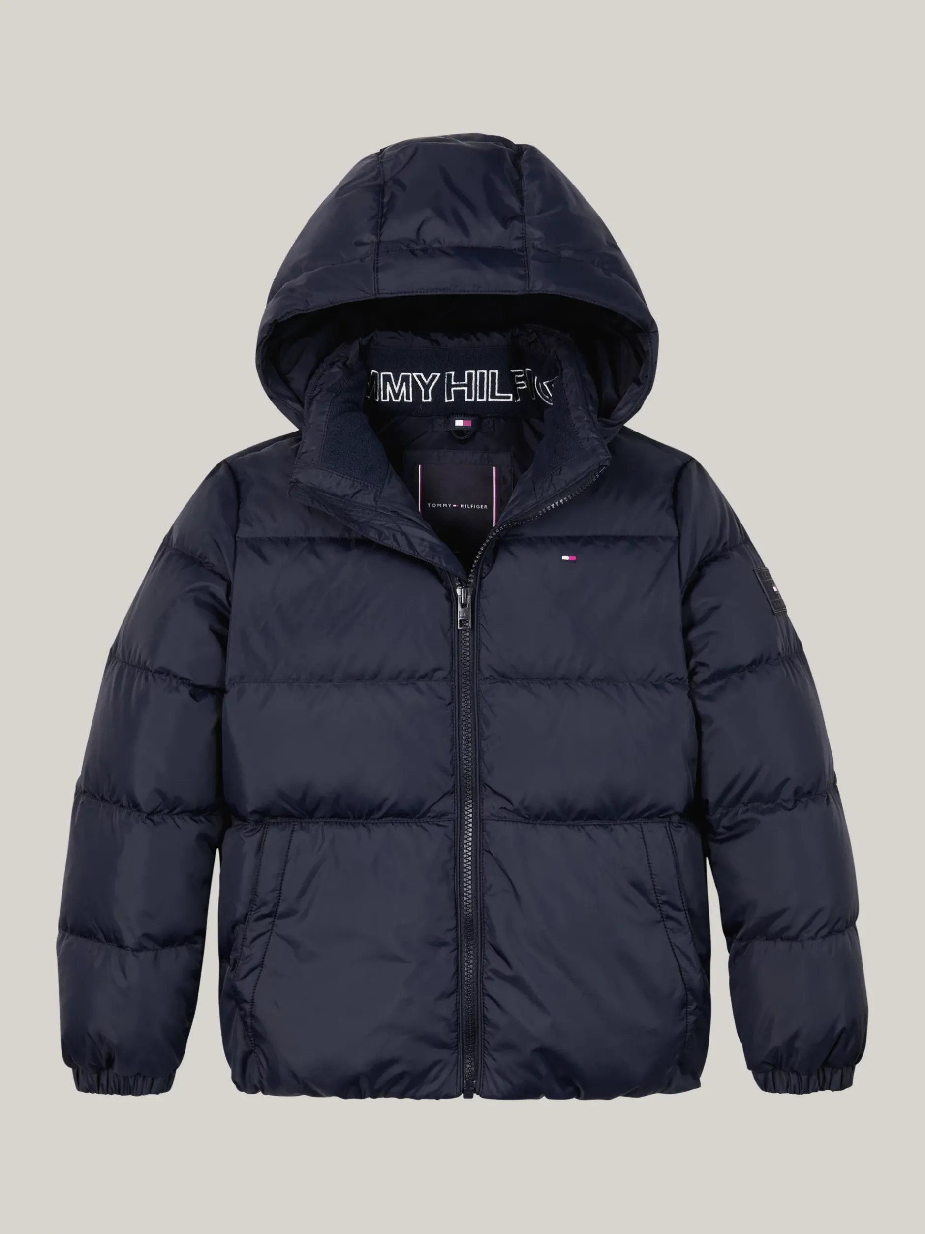 Kurtki*Tommy Hilfiger Luźna Puchowa Kurtka Z Kapturem DESERT SKY