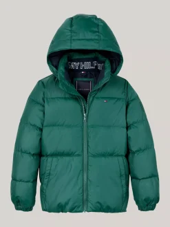 Kurtki*Tommy Hilfiger Luźna Puchowa Kurtka Z Kapturem ORNAMENTAL GREEN