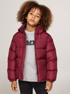 Kurtki*Tommy Hilfiger Luźna Puchowa Kurtka Z Kapturem DEEP ROUGE