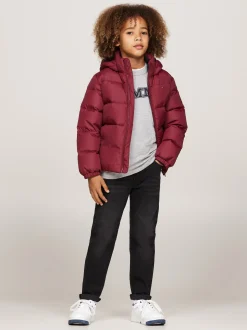 Kurtki*Tommy Hilfiger Luźna Puchowa Kurtka Z Kapturem DEEP ROUGE