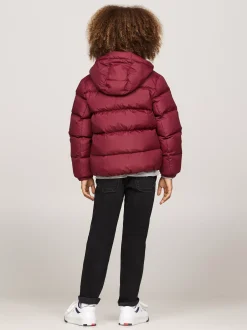 Kurtki*Tommy Hilfiger Luźna Puchowa Kurtka Z Kapturem DEEP ROUGE