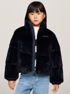 Kurtki I Płaszcze*Tommy Hilfiger Luźna Puchowa Kurtka Ze Sztucznego Futra DESERT SKY