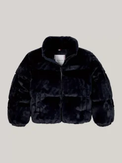 Kurtki I Płaszcze*Tommy Hilfiger Luźna Puchowa Kurtka Ze Sztucznego Futra DESERT SKY