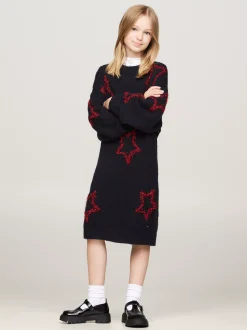 Sukienki*Tommy Hilfiger Luźna Sukienka Swetrowa W Metaliczne Gwiazdki DESERT SKY STARS