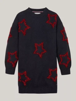 Sukienki*Tommy Hilfiger Luźna Sukienka Swetrowa W Metaliczne Gwiazdki DESERT SKY STARS