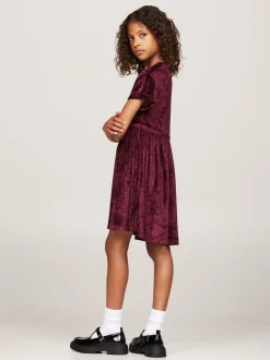 Sukienki*Tommy Hilfiger Luźna Welurowa Sukienka Z Krótkim Rękawem DEEP ROUGE