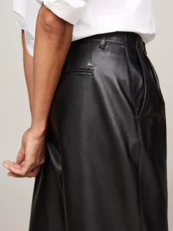 Spodnie*Tommy Hilfiger Luźne Skórzane Spodnie Z Zaszewkami BLACK