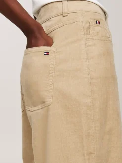 Spodnie*Tommy Hilfiger Luźne Spodnie Sztruksowe Z Prostymi Nogawkami BEIGE