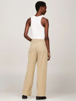Spodnie*Tommy Hilfiger Luźne Spodnie Sztruksowe Z Prostymi Nogawkami BEIGE