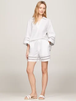 Szorty*Tommy Hilfiger Luźne Szorty Z Haftem Angielskim I Monogramem TH TH OPTIC WHITE